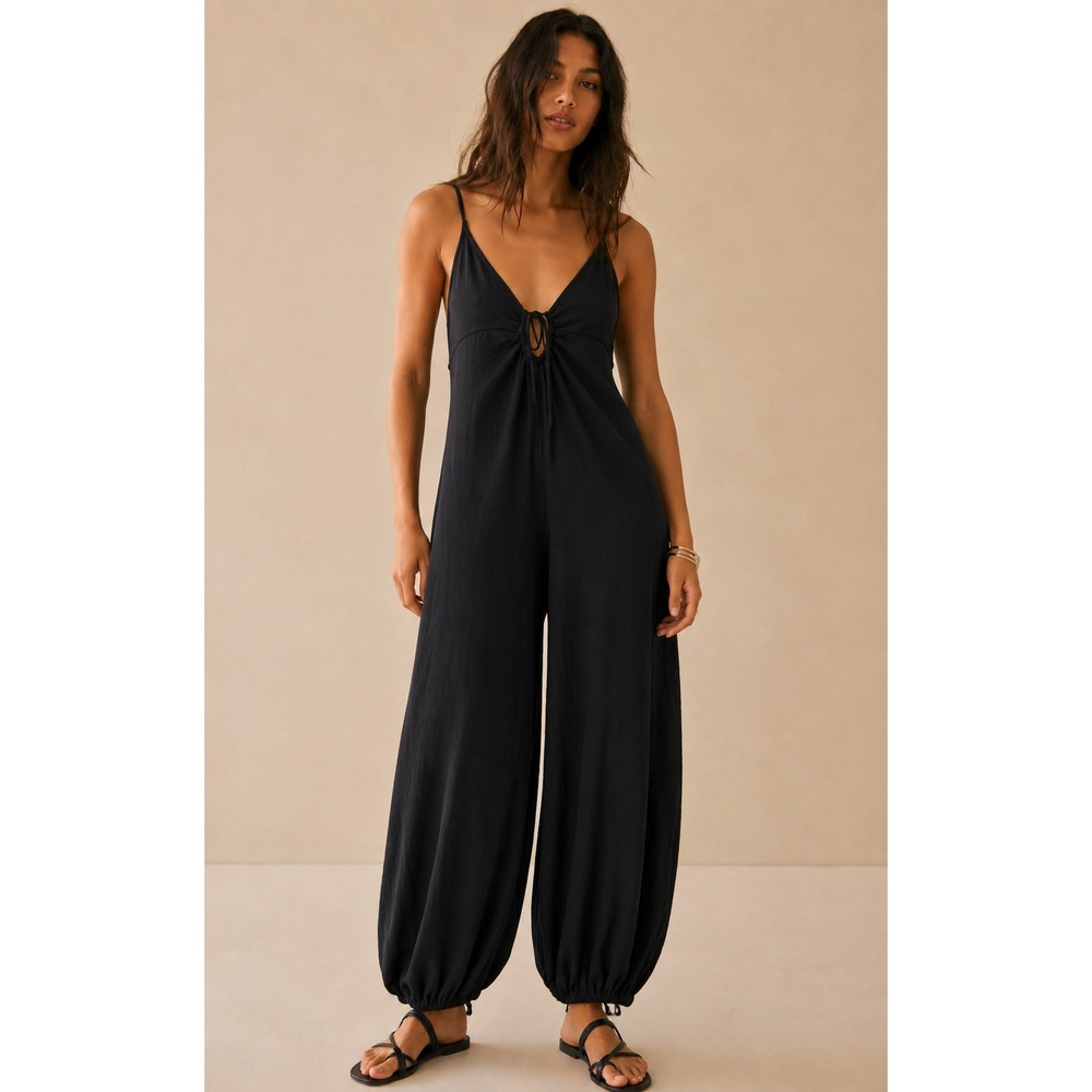 Urban Outfitters Black Spaghetti-Strap Wide-Leg Jumpsuit